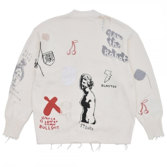 R13 Distressed Graffiti Cardigan Sweater - Picture 9 of 16